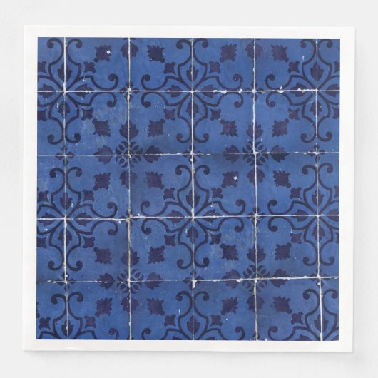 Portugese tegels - Azulejo Blue Floral Leaf Design Servet (Voorkant)