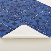 Portugese tegels - Azulejo Blue Floral Leaf Design Sherpa Deken (3/4)