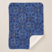 Portugese tegels - Azulejo Blue Floral Leaf Design Sherpa Deken (Voorkant)