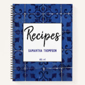 Portugese Tegels Azulejo Blue Floral Leaf Recipes Notitieboek (Voorkant)