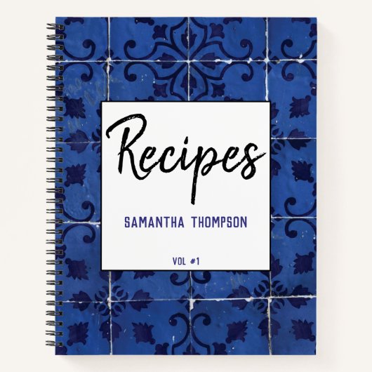 Portugese Tegels Azulejo Blue Floral Leaf Recipes Notitieboek (Voorkant)