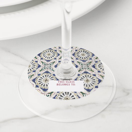 Portugese tegels - Azulejo Colorful Geometric Wijnglaslabel (Dichtbij)