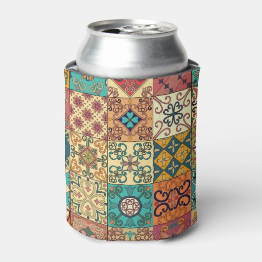 Portugese tegels: Azulejo stijl naadloos patroon. Blikjeskoeler (Blikje Voorkant)