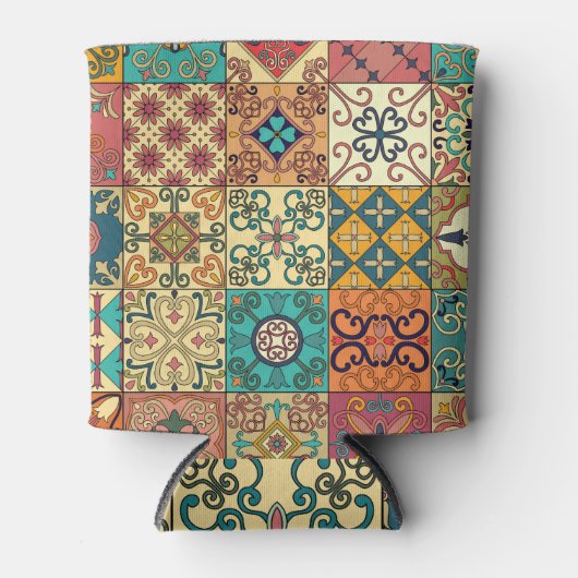 Portugese tegels: Azulejo stijl naadloos patroon. Blikjeskoeler (Voorkant)