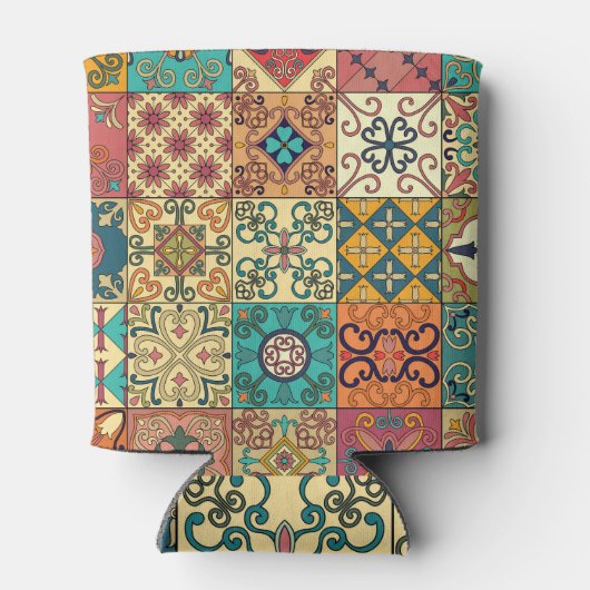 Portugese tegels: Azulejo stijl naadloos patroon. Blikjeskoeler (Achterkant)