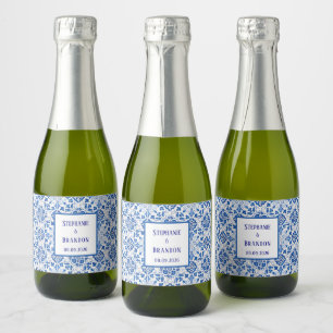 Portugese Tegels Blauw Mediterrane Huwelijk Sparkling Wijnetiket
