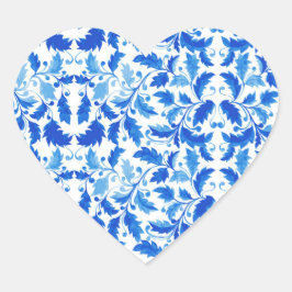 Portugese tegels Blauwe bloemen en bladeren Hart Sticker