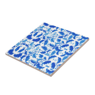 Portugese tegels Blauwe bloemen en bladeren Tegeltje