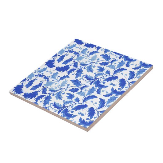 Portugese tegels Blauwe bloemen en bladeren Tegeltje (Zijkant)