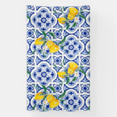 Portugese tegels, citroenen, vruchten, zomerkunst spandoek (Verticaal)