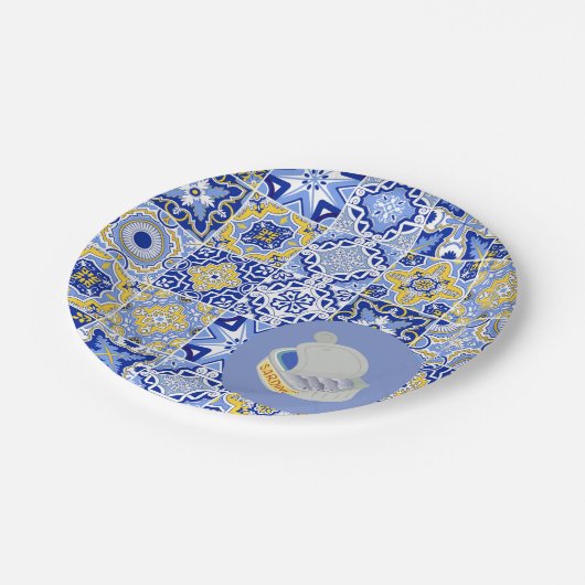 Portugese Tegels en sardines Papieren Bordje (Gekanteld)