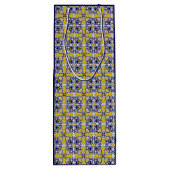 Portugese tegels in blauw en geel voor kerstmis wijn cadeautas (Achterkant)