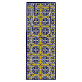 Portugese tegels in blauw en geel voor kerstmis wijn cadeautas (Voorkant)