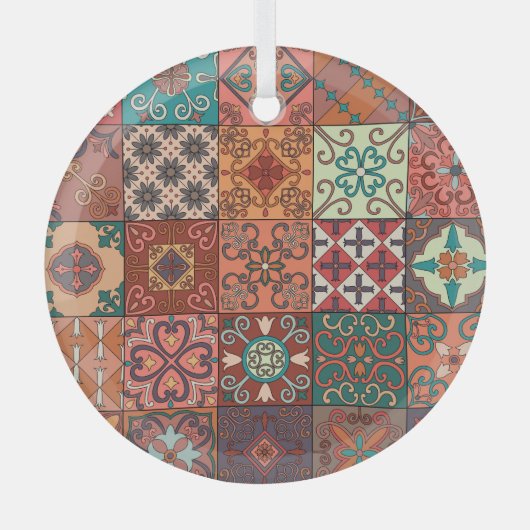 Portugese Tegels: Talavera Style Azulejo. Glas Ornament (Voorkant)