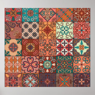 Portugese Tegels: Talavera Style Azulejo. Poster