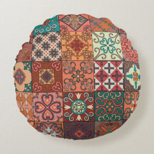 Portugese Tegels: Talavera Style Azulejo. Rond Kussen