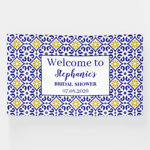 Portugese Tegelwerk Blauw Rustiek Elegant Bruiloft Spandoek