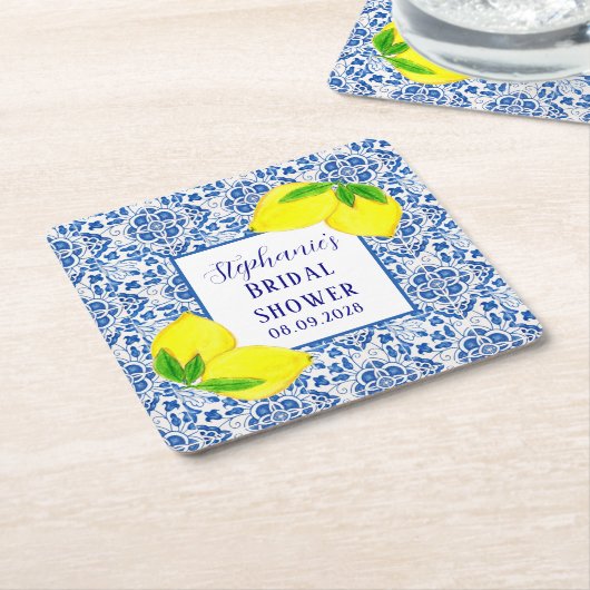 Portugese Tegelwerk Citroen Mediterrane Bruidsdouc Kartonnen Onderzetters (Schuin)