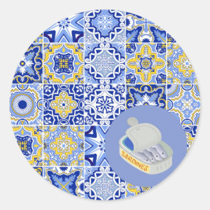 Portugese Tegelwerk en Sardines Ronde Sticker