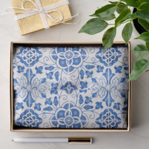 Portugese Tegelwerk Mediterraan Blauw Bloemmotief Tissuepapier
