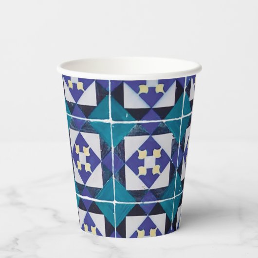 Portugese Tiles - Azulejo Diamond Geometric Papieren Bekers (Achterkant)