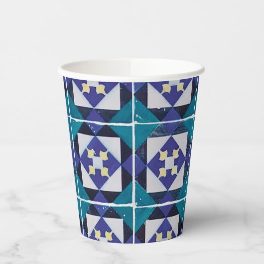 Portugese Tiles - Azulejo Diamond Geometric Papieren Bekers (Links)