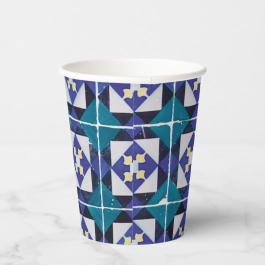 Portugese Tiles - Azulejo Diamond Geometric Papieren Bekers (Rechts)