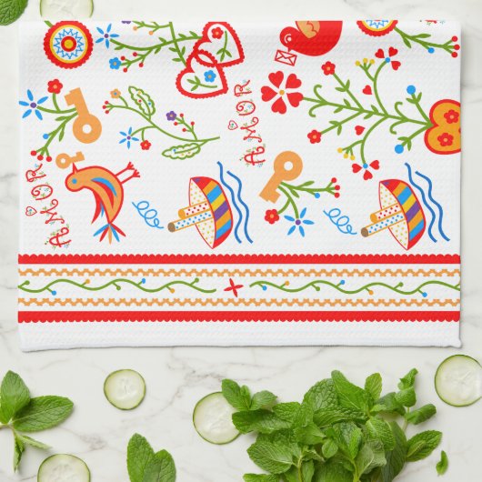 Portugese valentijnse liefdeszakdoeken theedoek (Gevouwen)