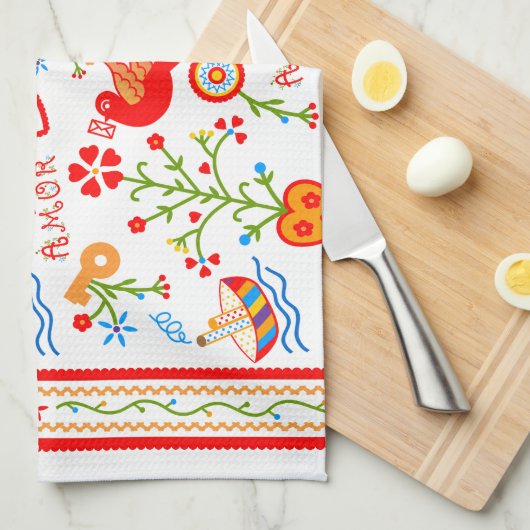 Portugese valentijnse liefdeszakdoeken theedoek (Quarter Fold)