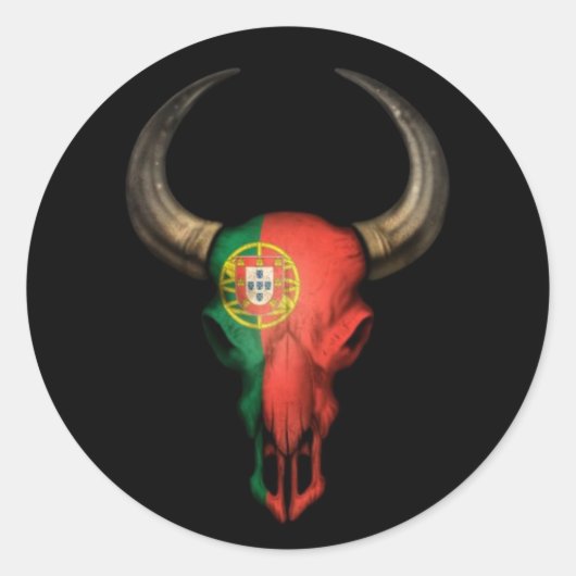 Portugese vlag Bull Skull op zwart Ronde Sticker (Voorkant)