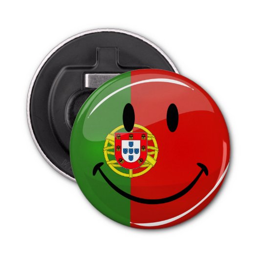 Portugese vlag glimlachen button flesopener (Voorkant)