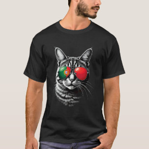Portugese Vlag Kat Gezicht Zonnebril Portugal Vlag T-shirt