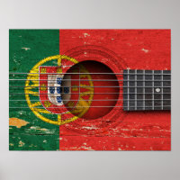 Portugese vlag op de oude akoestische gitaar