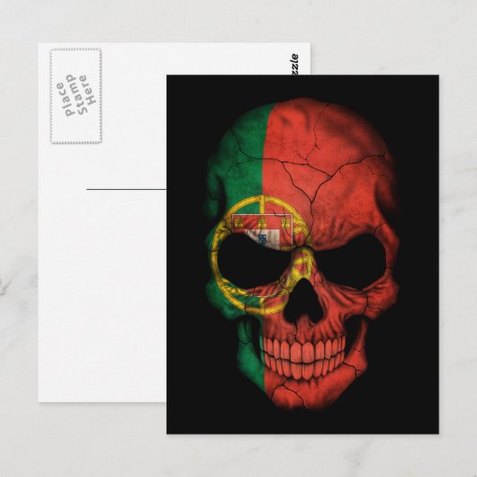 Portugese vlag schedel op zwart briefkaart (Voorkant / Achterkant)