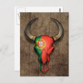 Portugese vlaggelknol schedel over het houtaffect briefkaart (Voorkant / Achterkant)