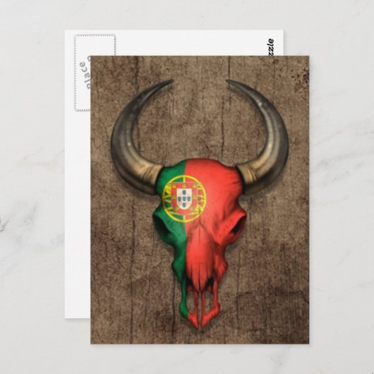 Portugese vlaggelknol schedel over het houtaffect briefkaart (Voorkant / Achterkant)