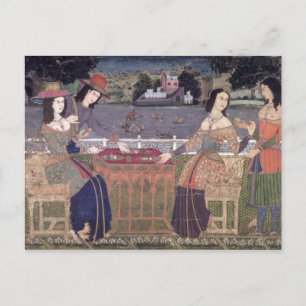 Portugese vrouwen die een maaltijd eten, Goa Briefkaart