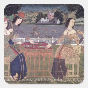 Portugese vrouwen die een maaltijd eten, Goa Vierkante Sticker