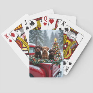 Portugese Water Dog Kerstmis Rode Truck Vakantie Pokerkaarten