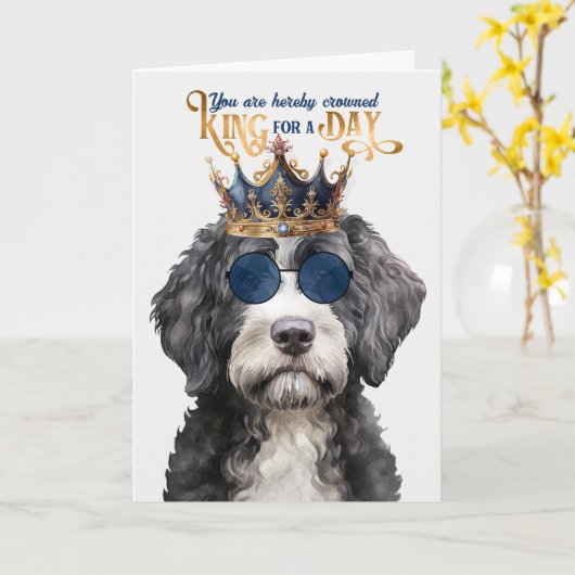 Portugese Water Dog King voor een dag Grappige Ver Kaart (Gele Bloem)