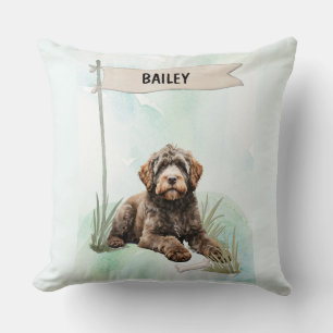 Portugese Waterdog Aquarel Gepersonaliseerde Hond Kussen