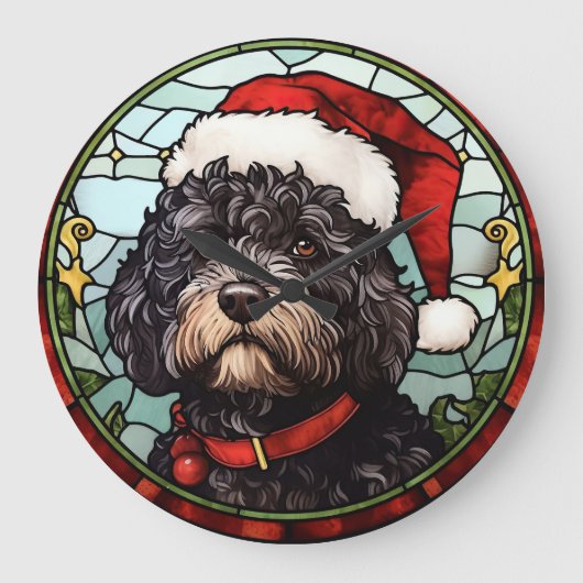 Portugese Waterdog Glas-in-lood Kerstmis Grote Klok (Voorkant)