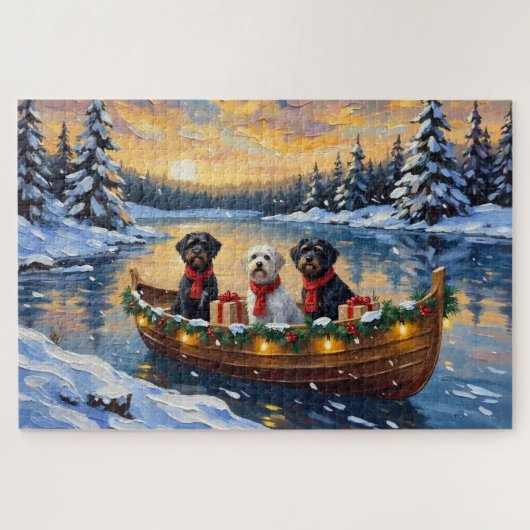 Portugese Waterdog Kerstboot Vakantie Legpuzzel (Horizontaal)