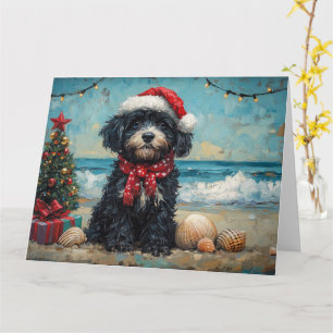 Portugese Waterdog Kerstmis Vintage Strand Kaart