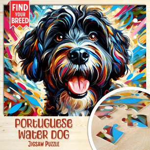Portugese Waterdog Portret Acryl Kunstprint Legpuzzel