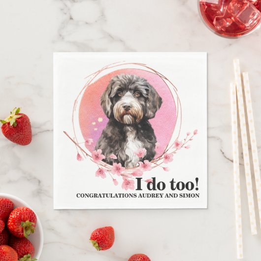 Portugese waterhond bruiloft servetten met foto (Insitu)