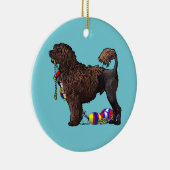 Portugese waterhond bruine lion met drijflijn keramisch ornament (Rechts)