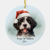 Portugese Waterhond Eerste Kerstdag Gepersonalisee Keramisch Ornament (Voorkant)