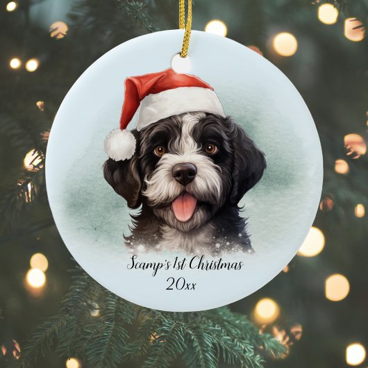 Portugese Waterhond Eerste Kerstdag Gepersonalisee Keramisch Ornament
