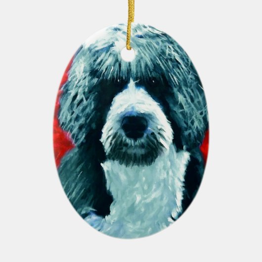 Portugese waterhond keramisch ornament (Voorkant)